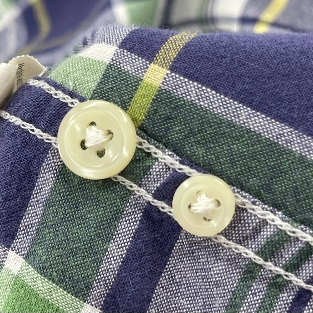 J. Crew Indian Madras Normcore Blue Green Plaid Button Up Grandpa Shirt Large